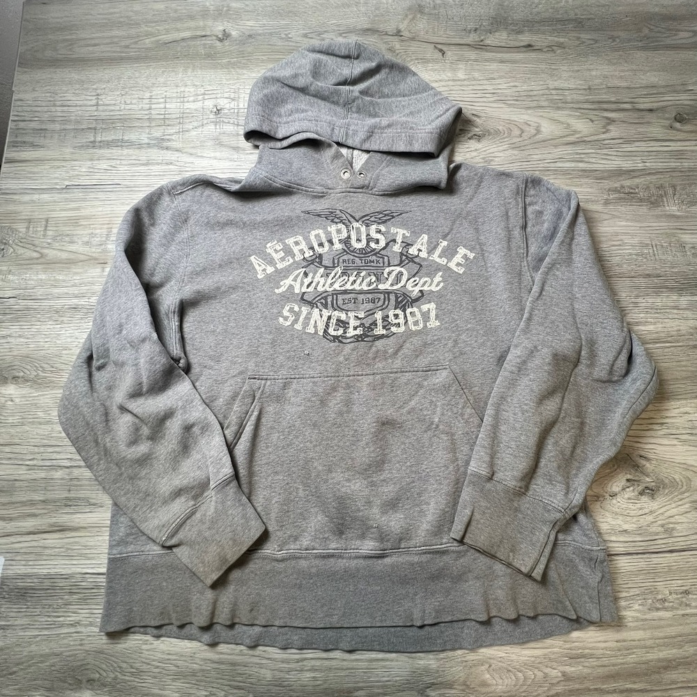 Aeropostale Hoodie Mens XL Gray Athletic Dept Graphic Distressed Pullover